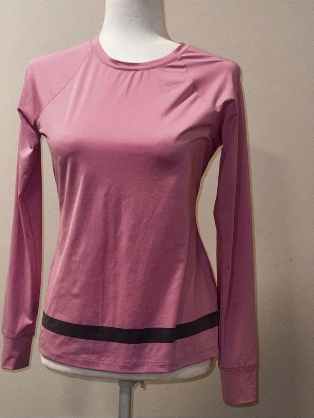 Fila Pink Long-Sleeve Performance Tee with Black Hem Stripe